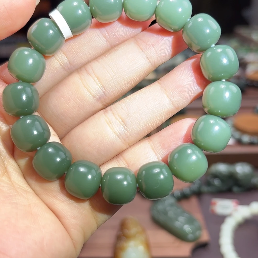 和田玉未镶嵌手链沙枣青蓝调13 细