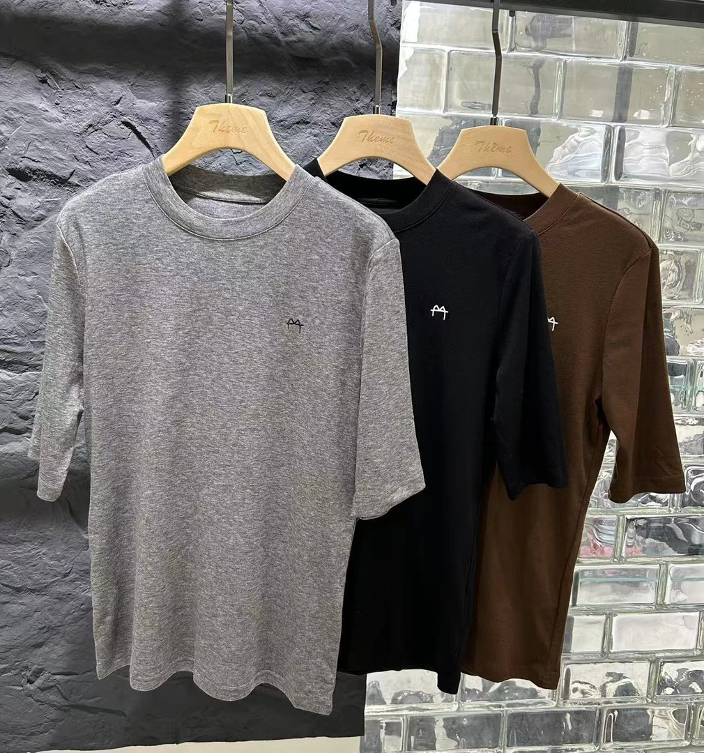 7009-173 简约猫耳纯色中袖短袖打底衫T恤