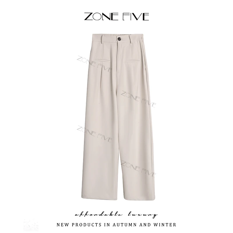 【zonefive】2025春季轻奢休闲高腰直筒裤休闲裤子宽松显瘦长西裤女