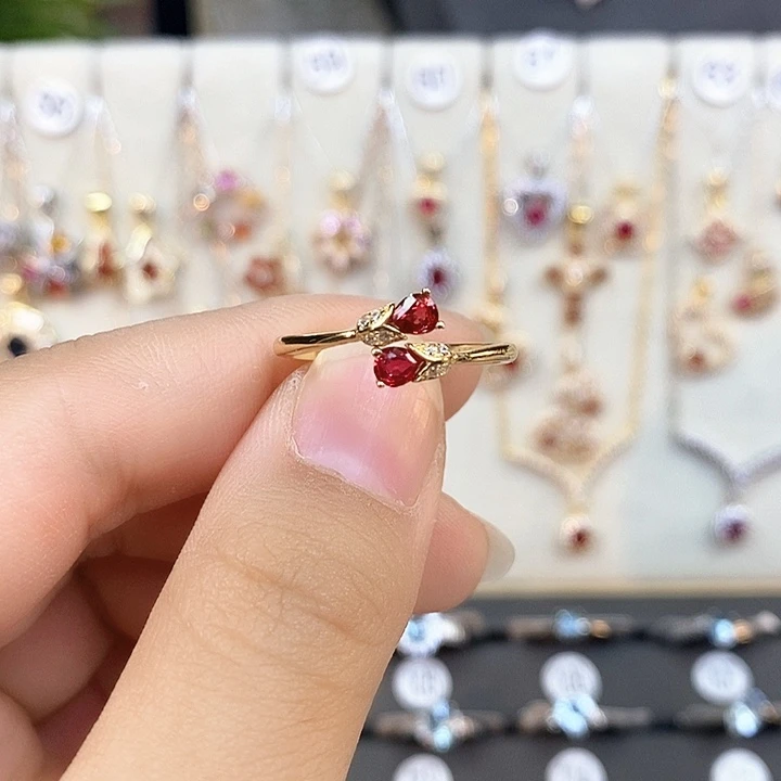 戒指彩色蓝宝石银S925镶嵌