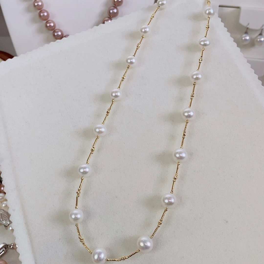 淡水珍珠项链18K金镶嵌8-9