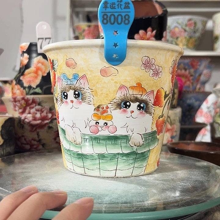 景德镇幸运花盆手绘韩式花盆