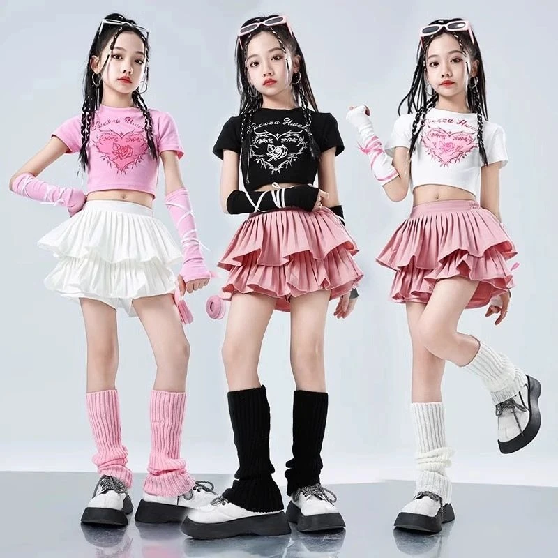 女童爵士服套装夏季新款洋气女孩表演服嘻哈甜酷辣妹蓬蓬裙三件套
