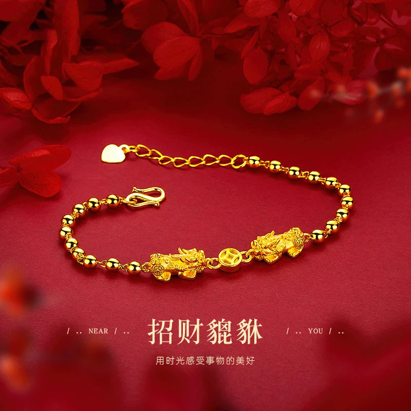 招财貔貅圆珠手链时尚雅观中国风双貔貅精美气质