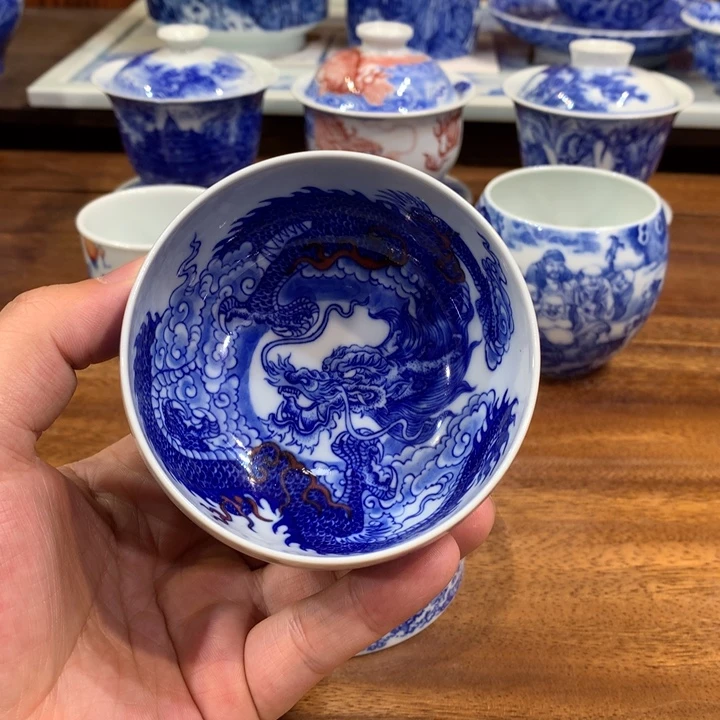 自成堂柴窑 青花双龙