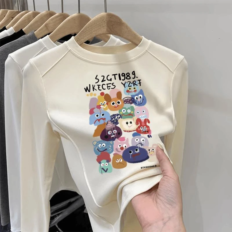 儿童长袖ins卡通印花T恤男女童秋冬打底衫趣味百搭上衣圆领内搭