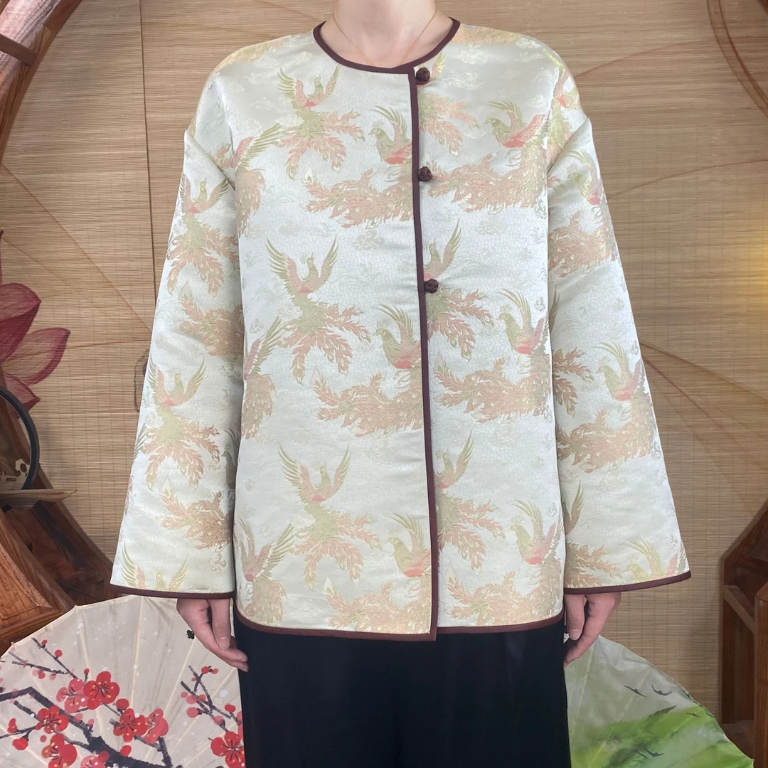 织金宋锦100桑白底凤凰日常上衣新中式