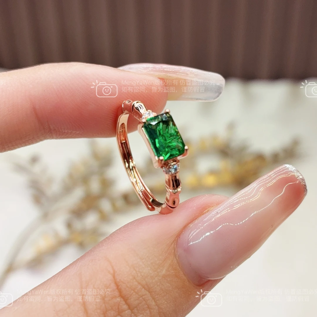 新品戒指 【青禾】祖绿色镶嵌竹节设计轻奢时尚百搭戒指