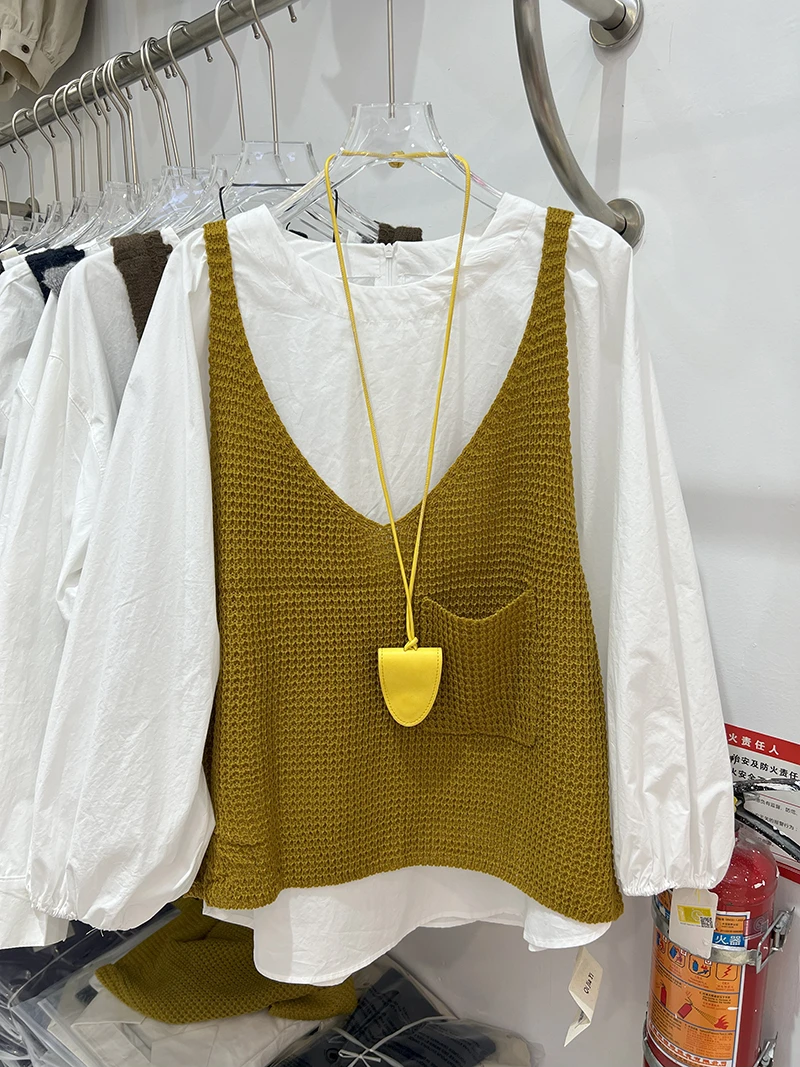 2025秋季新款韩版宽松显瘦百搭长袖衬衫女针织马甲两件套小众上衣