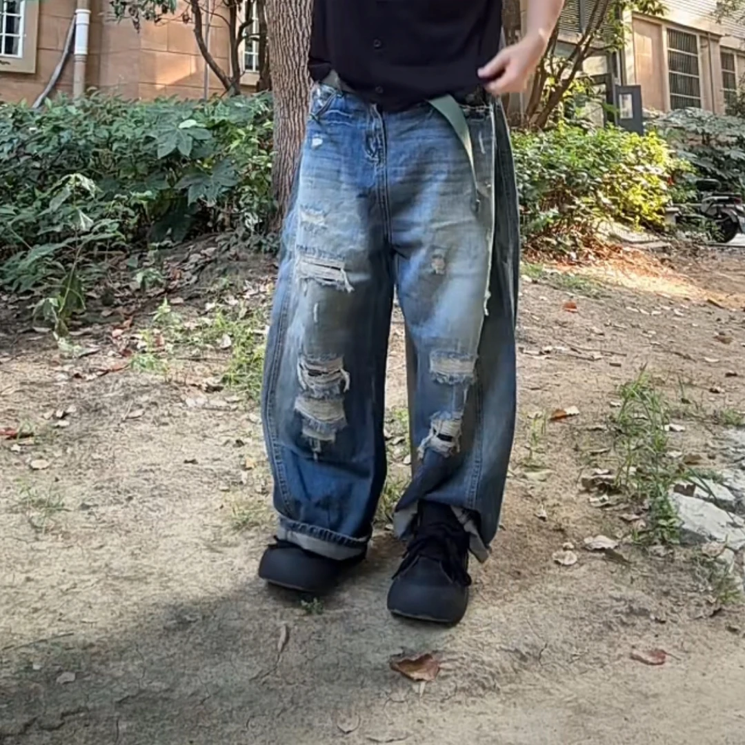 复古水洗个性渐变哈伦九分牛仔裤潮流宽松百搭休闲