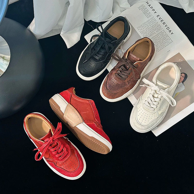 【M.nk Home】皮底马皮系带休闲运动鞋板鞋时尚女鞋百搭单鞋810