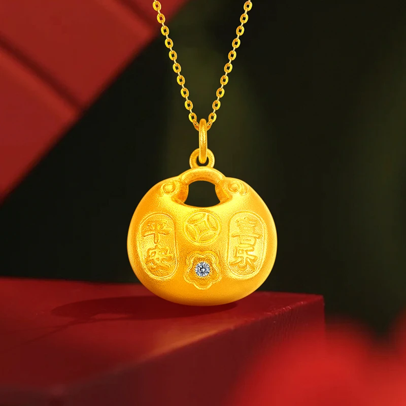 梦金园黄金小胖福足金吊坠足金吊坠七夕款七夕黄金礼物女新款镶嵌挂坠元宝锁包生日礼物送女友