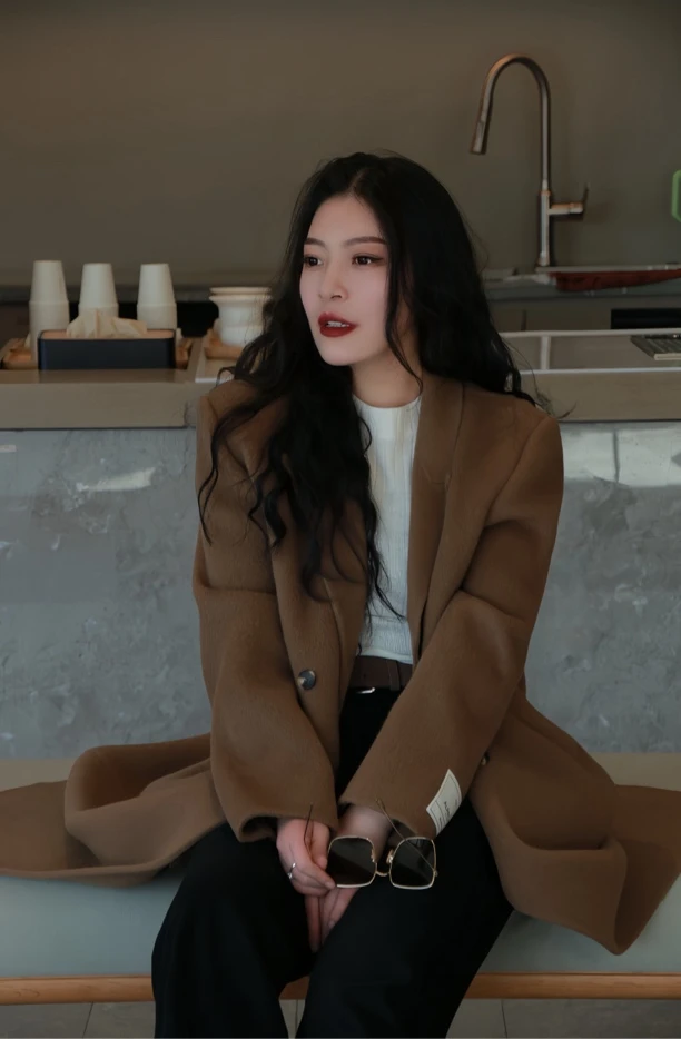 气质西装领双面羊绒大衣女秋冬新款h型正肩长款羊绒外套