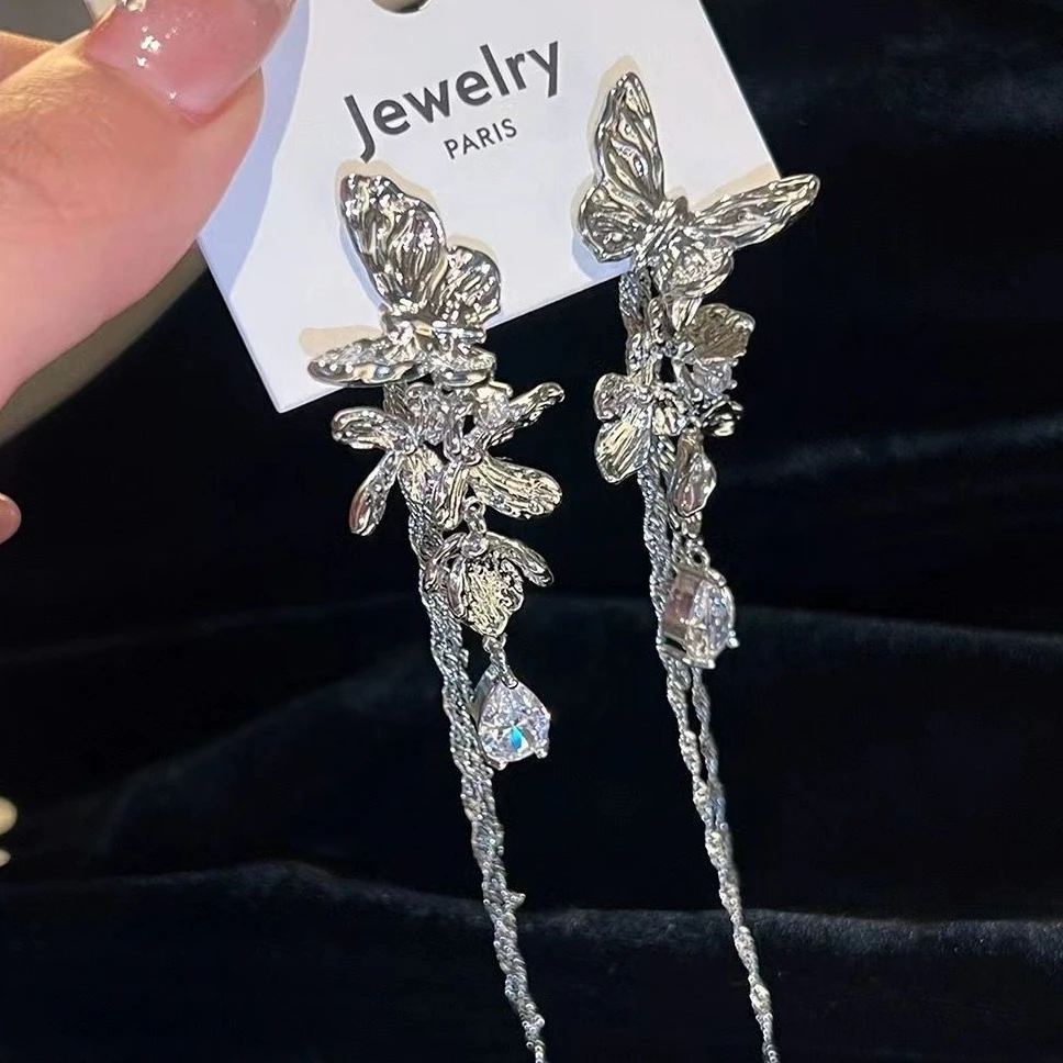新款超仙流苏蝴蝶耳环女高雅轻奢高级感个性时尚耳钉