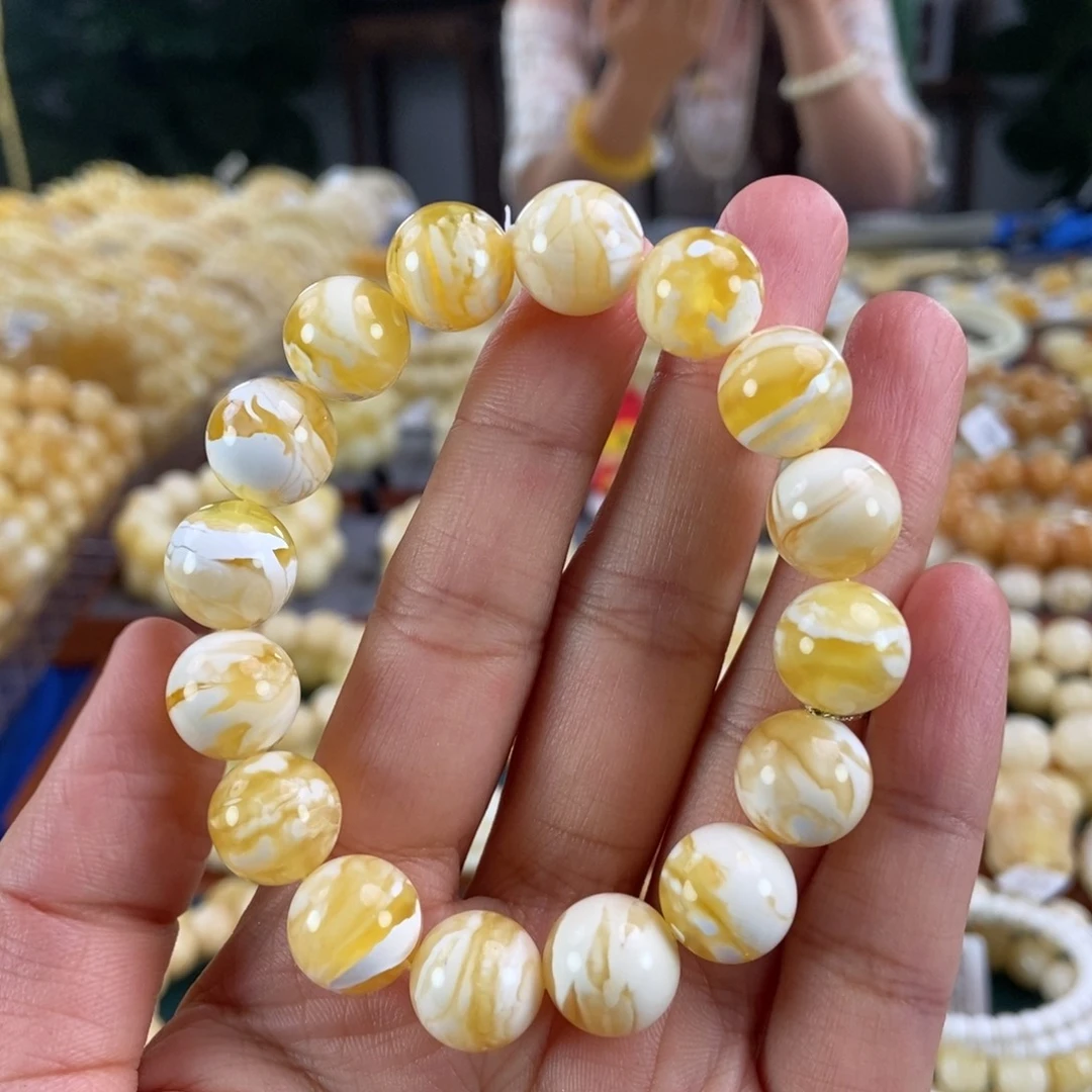 未镶嵌琥珀手链12金瓷白溶洞虎皮圆珠18