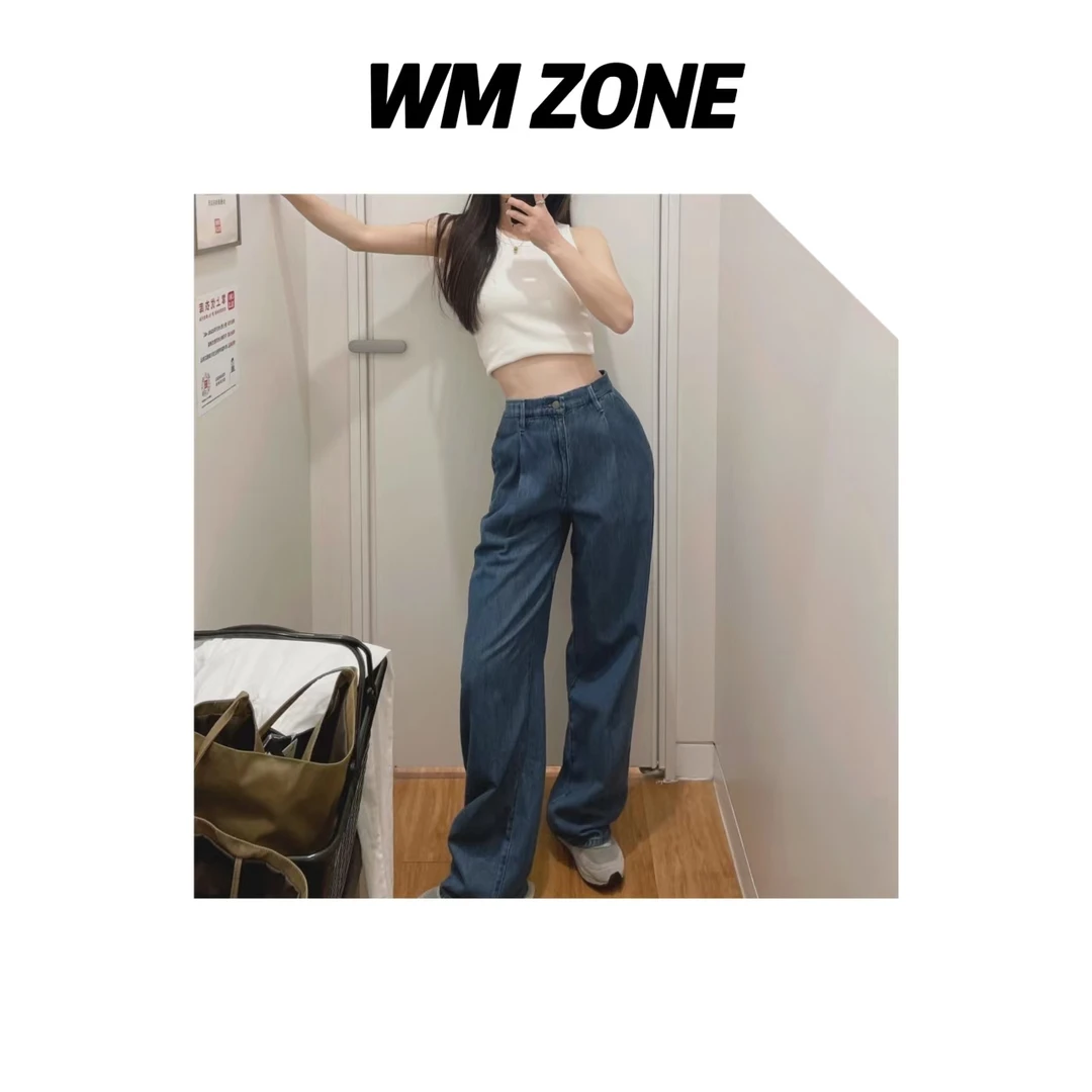 WM  3-1-3344  高腰打褶显瘦牛仔裤