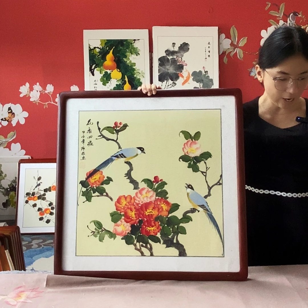 国画手写手绘国画作品带框包邮62✖️62