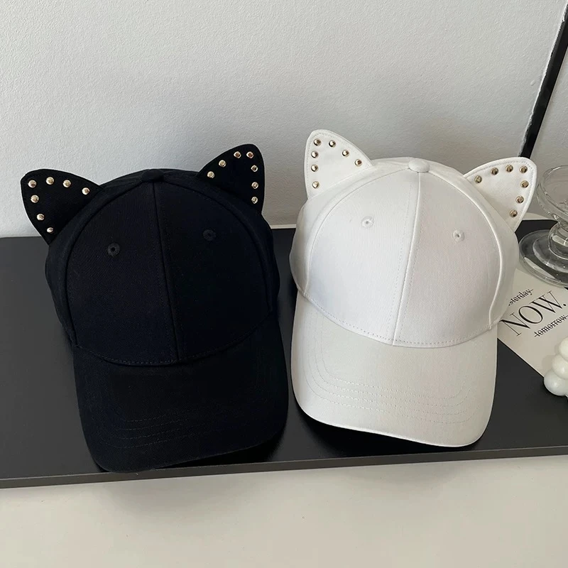 立体猫耳朵棒球帽子女甜美可爱时尚硬顶休闲高品质鸭舌帽凹造型