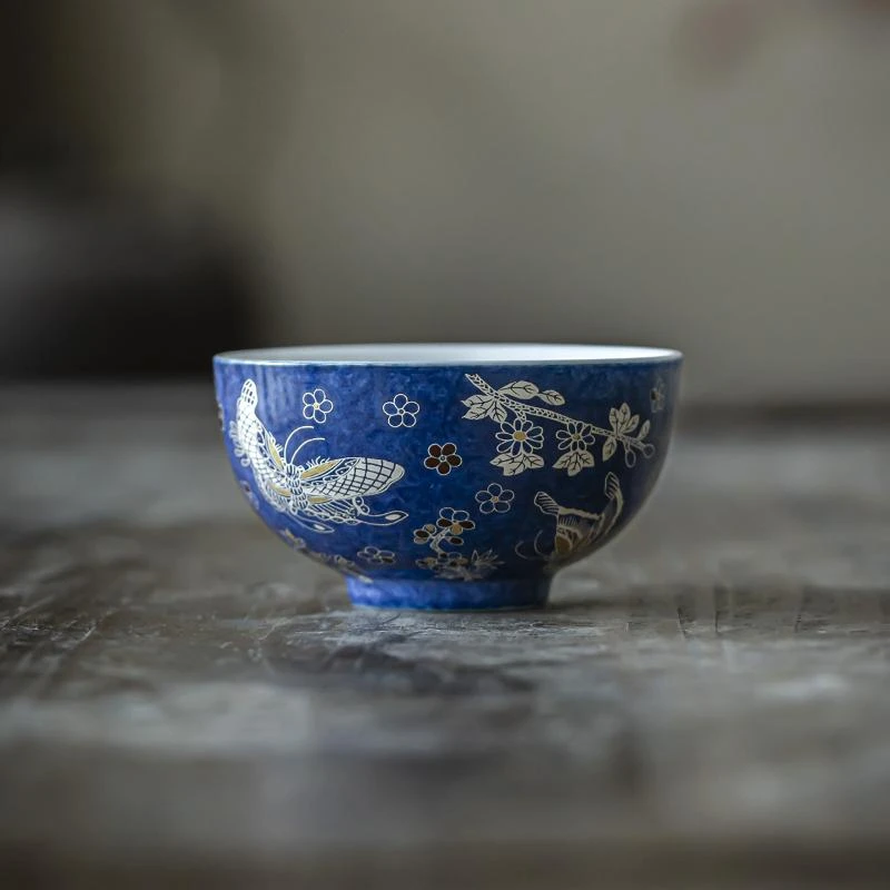 茶小洋-洒蓝釉蝶舞杯45ml