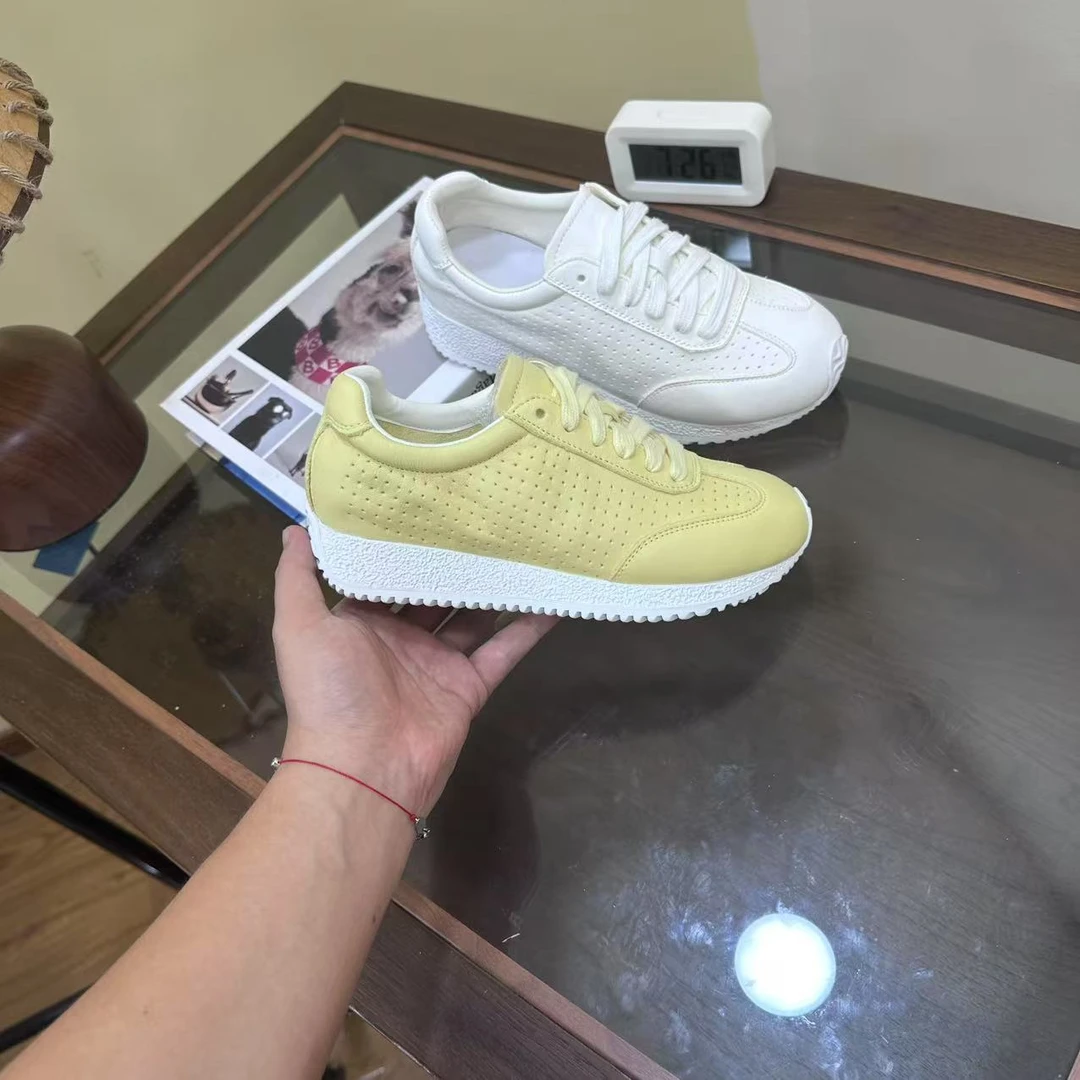 【真牛皮头层皮】4公分内增高小白鞋板鞋夏季镂空德训时尚休闲鞋