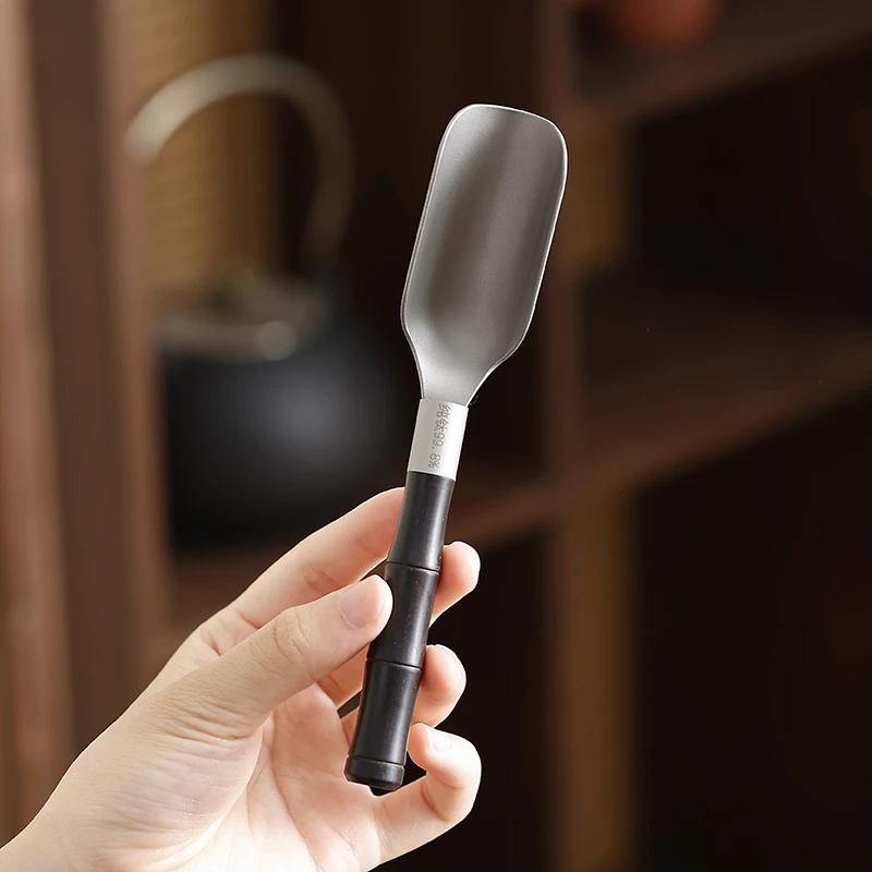 纯钛单只茶勺茶匙茶铲泡茶工具功夫茶具配件投取茶叶勺子黑檀木