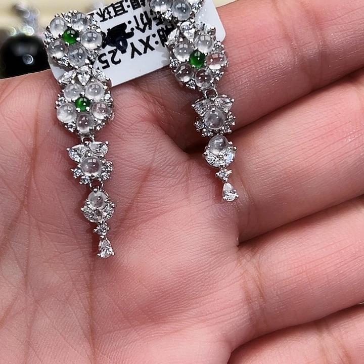 翡翠银S925镶嵌戒指缅甸天然A货翡翠耳钉