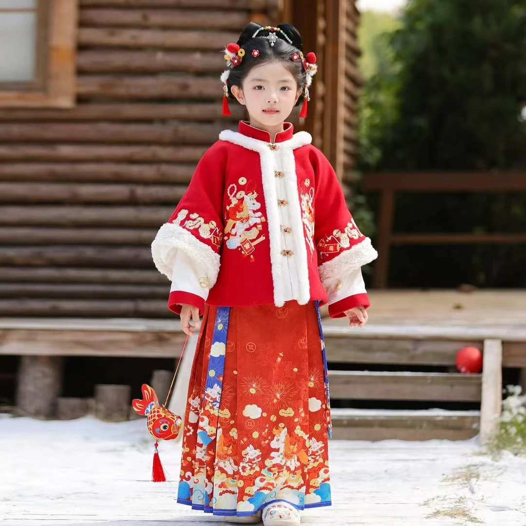 【红色小马】汉服女童新年拜年服2025新款过年服冬季国风加厚唐装