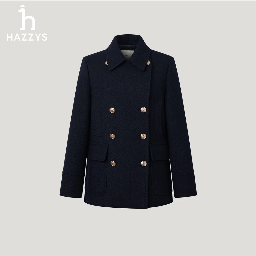 【商场同款】HAZZYS哈吉斯秋冬女士休闲轻奢毛呢外套英伦羊毛大衣