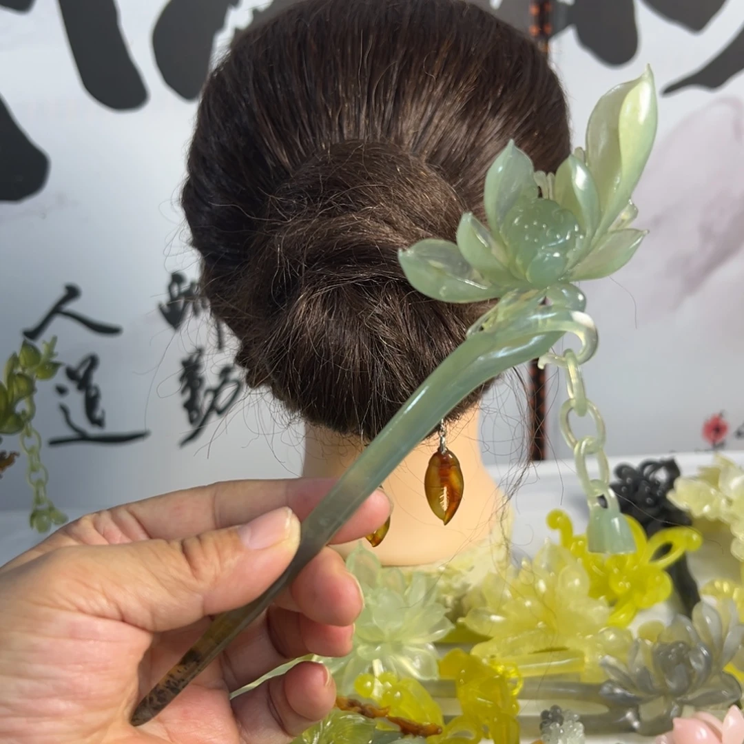 定制蛇纹石玉毛货发饰