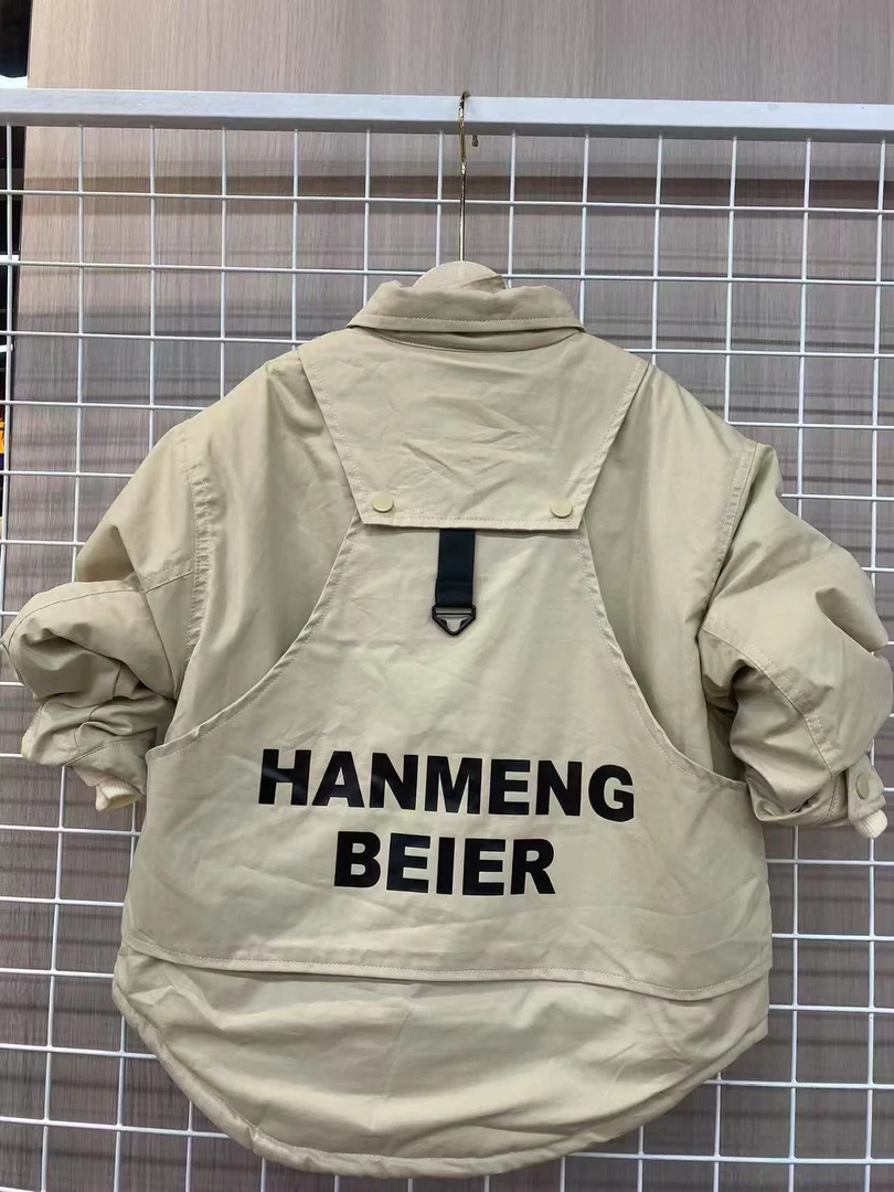 男翻领字母普通外套男童女童卡其休闲冲锋衣中童风衣小童