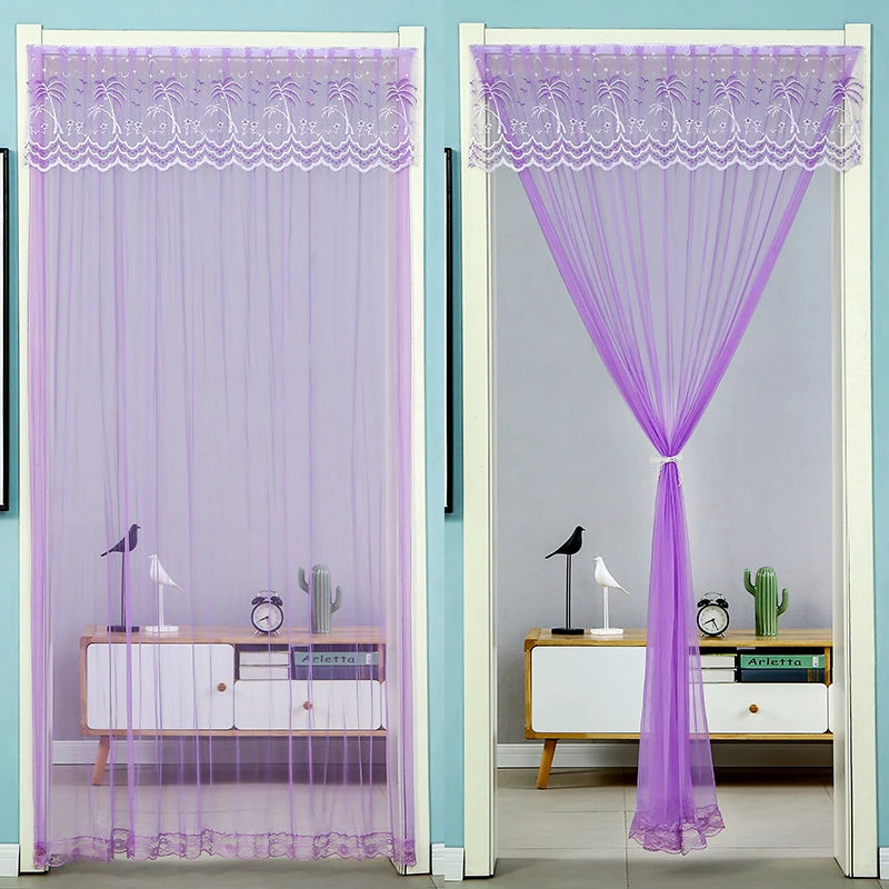 2025夏季家用防蚊魔术贴纱门帘免打孔蕾丝门帘窗帘卧室隔实用