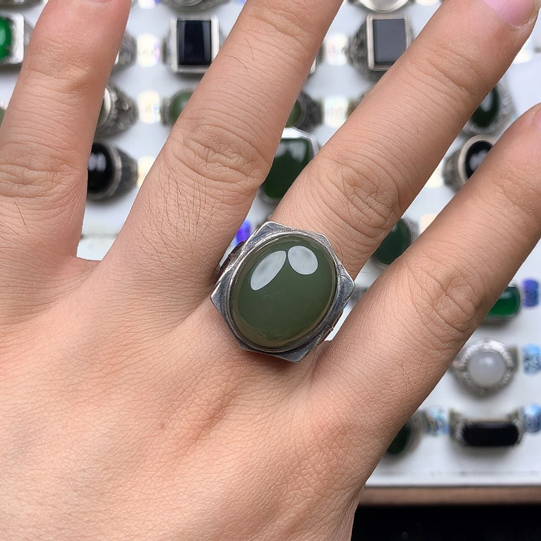 和田玉银S925镶嵌戒指