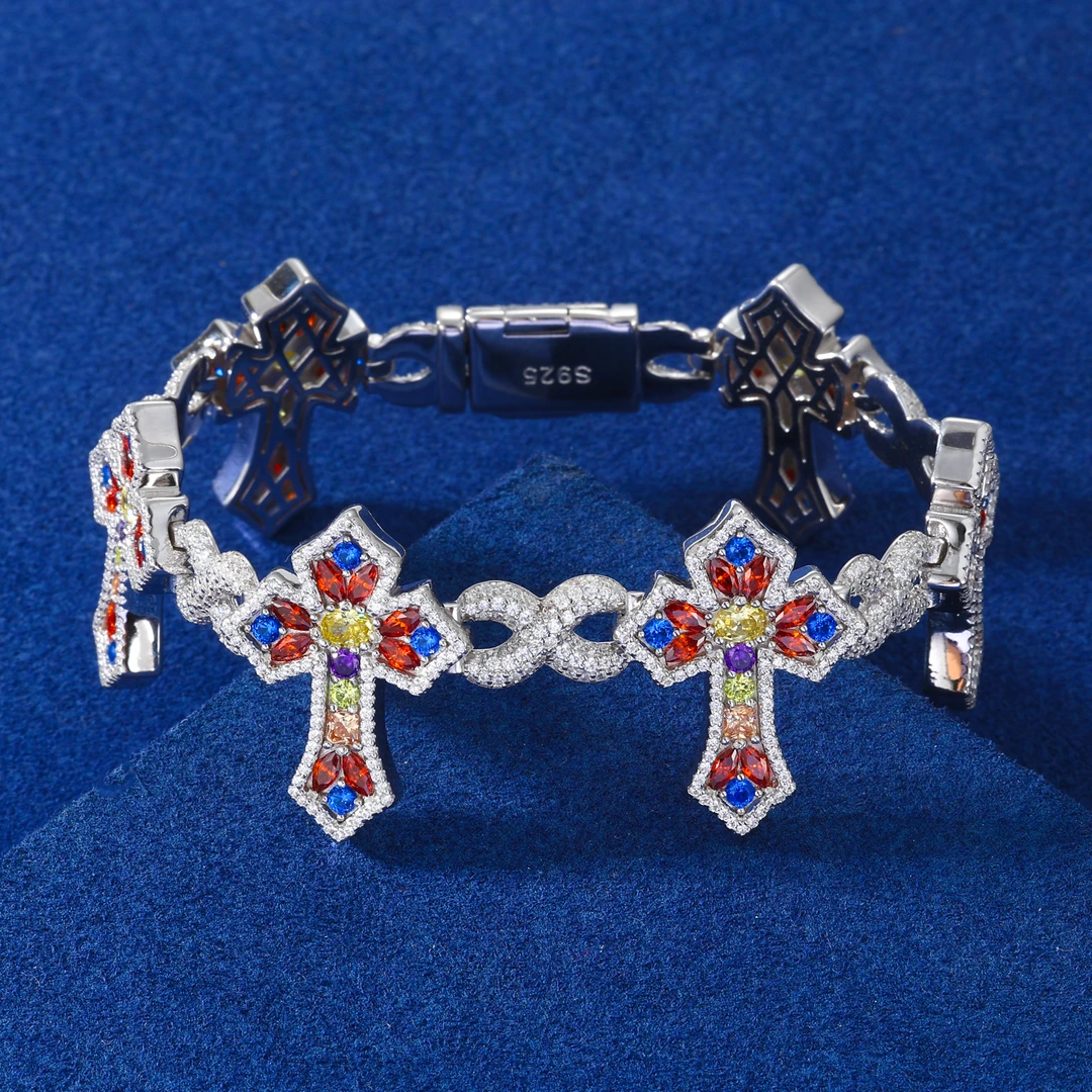 925银莫桑石手链 珠宝设计师时尚精致小众欧美镶嵌重工彩色银手链