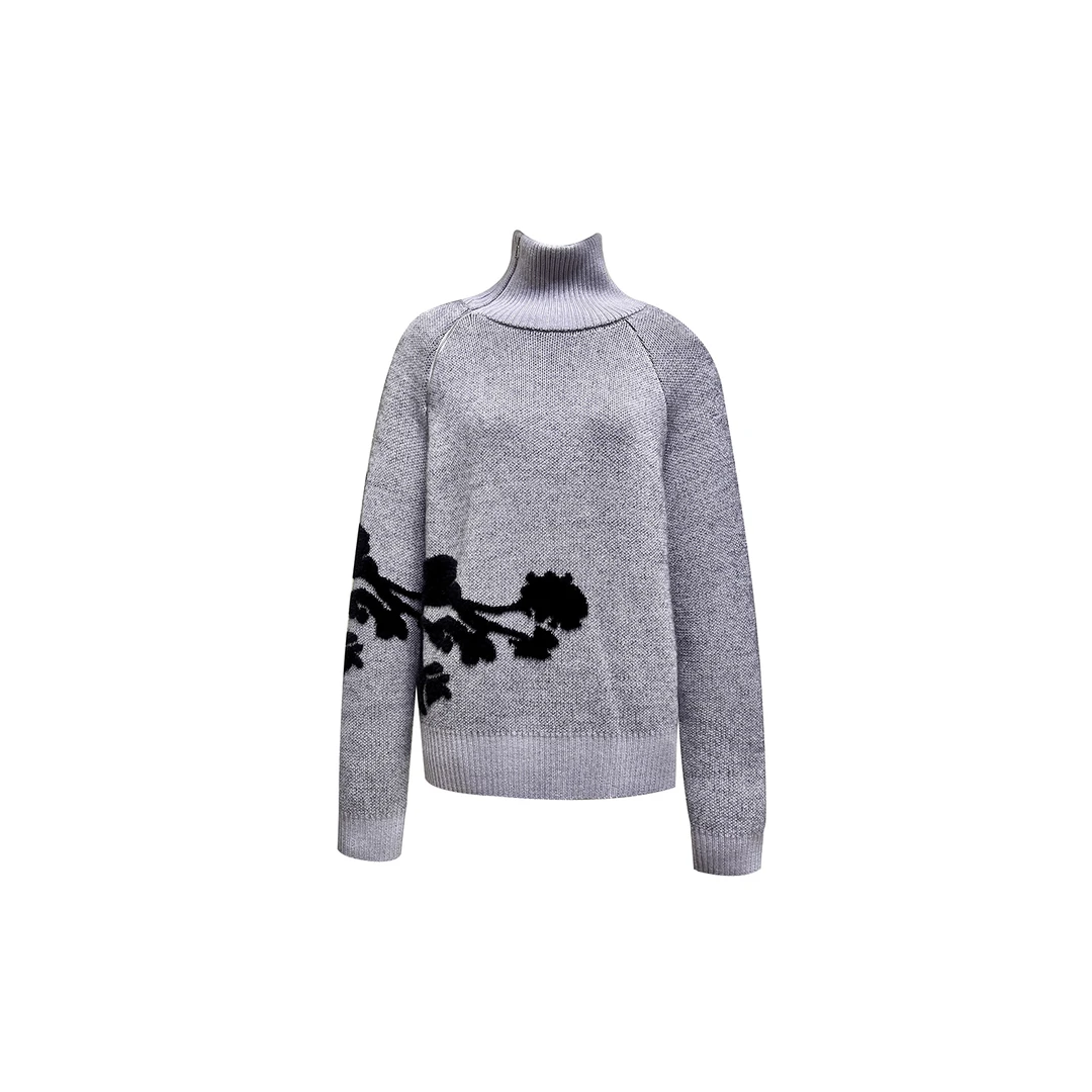 【 浪漫花卉】高级感气质显瘦百搭浮雕提花拉链高领毛衣#441072