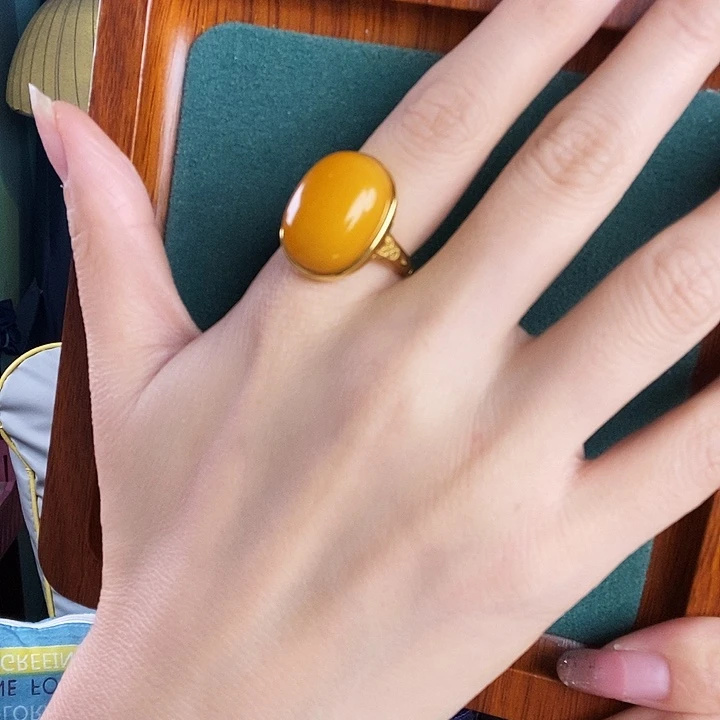 银S925镶嵌蜜蜡戒指戒指