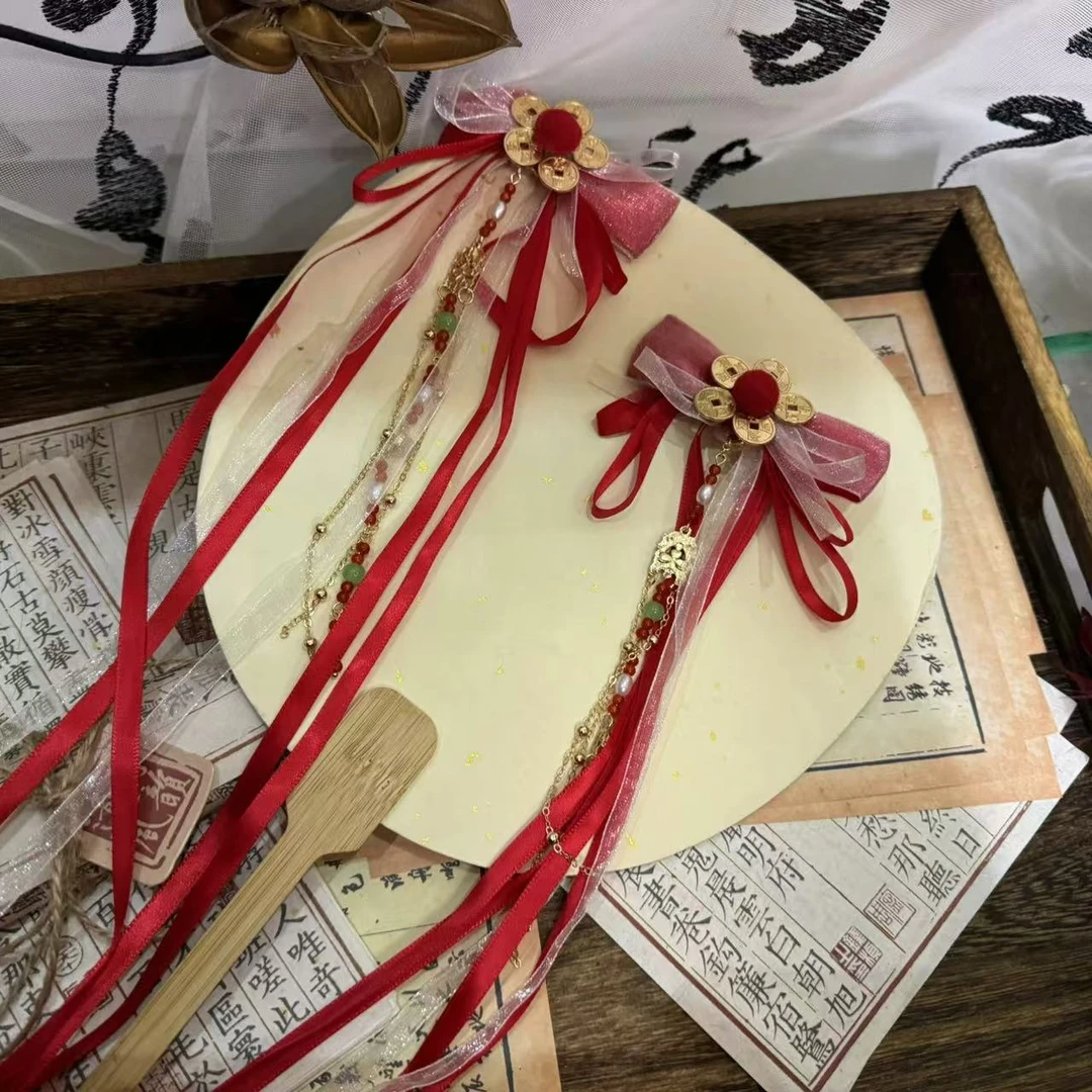 前尘梦汉服配饰古风新年系列飘带有米花红色流苏飘带