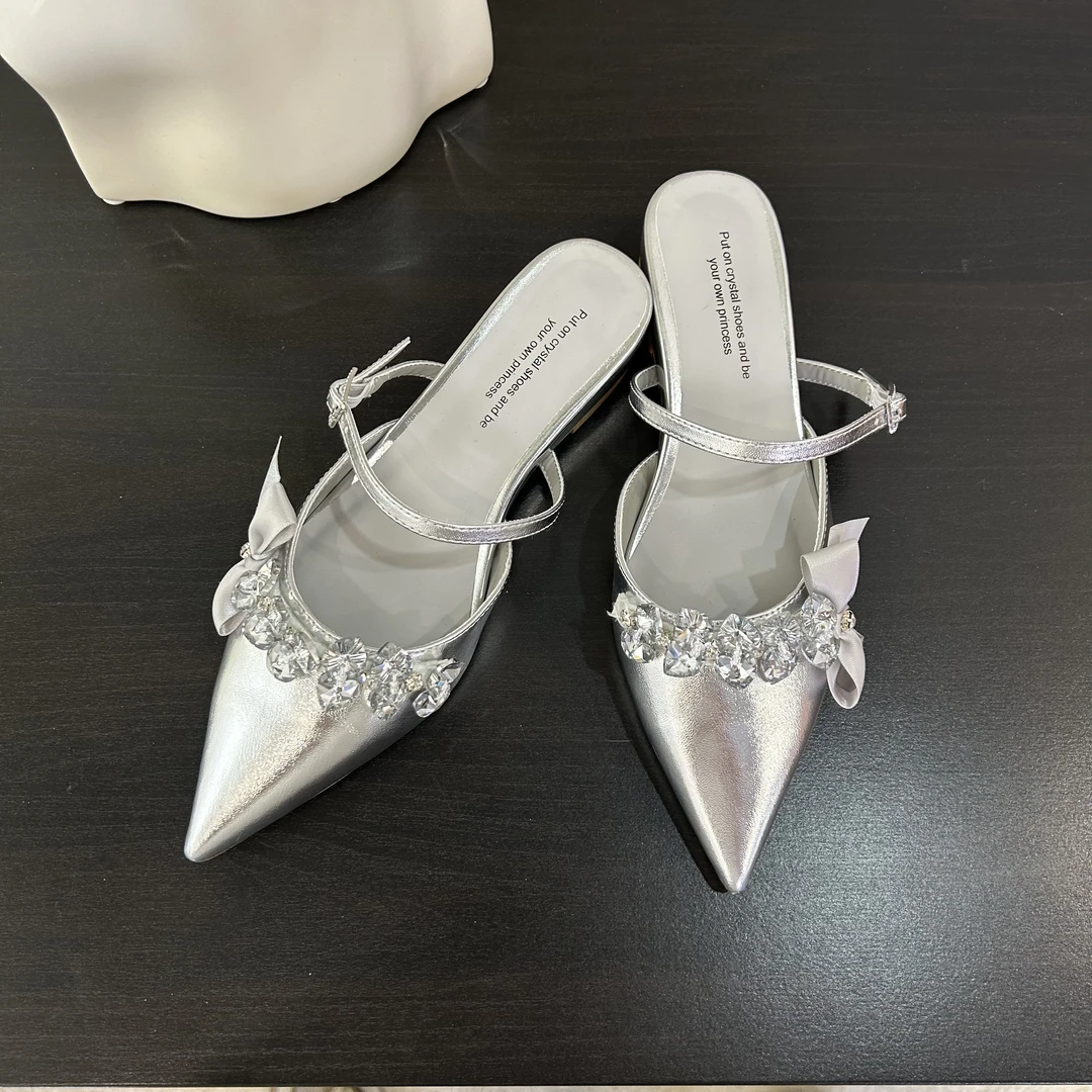 Shoe/羊皮/3.5CM包头凉鞋夏季外穿小众水钻蝴蝶百搭浅口5354