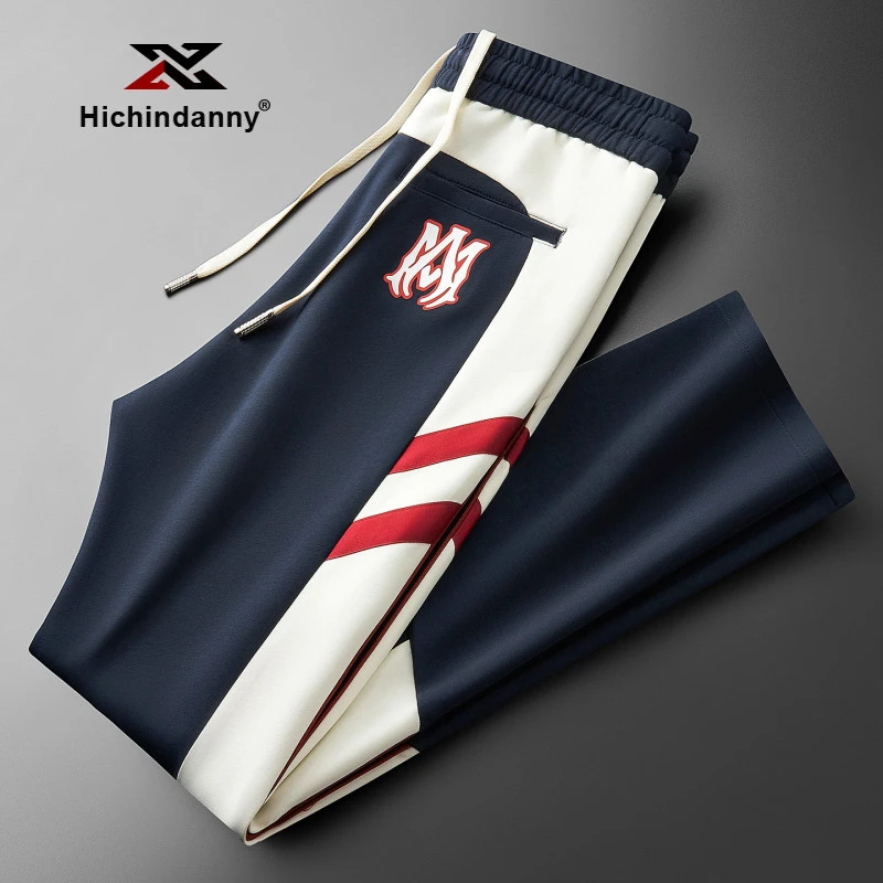HICHIN男士运动裤秋冬加厚保暖休闲裤时尚个性撞色拼接直筒卫裤