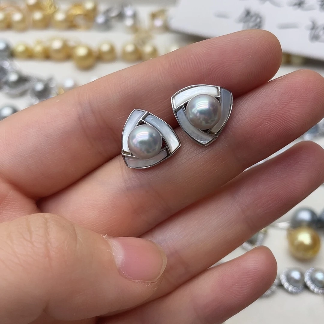 银S925镶嵌海水珍珠耳饰