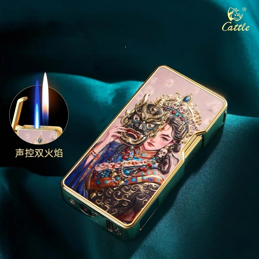 新款网红高档智能声控双火创意感应带电量显示防风打火机