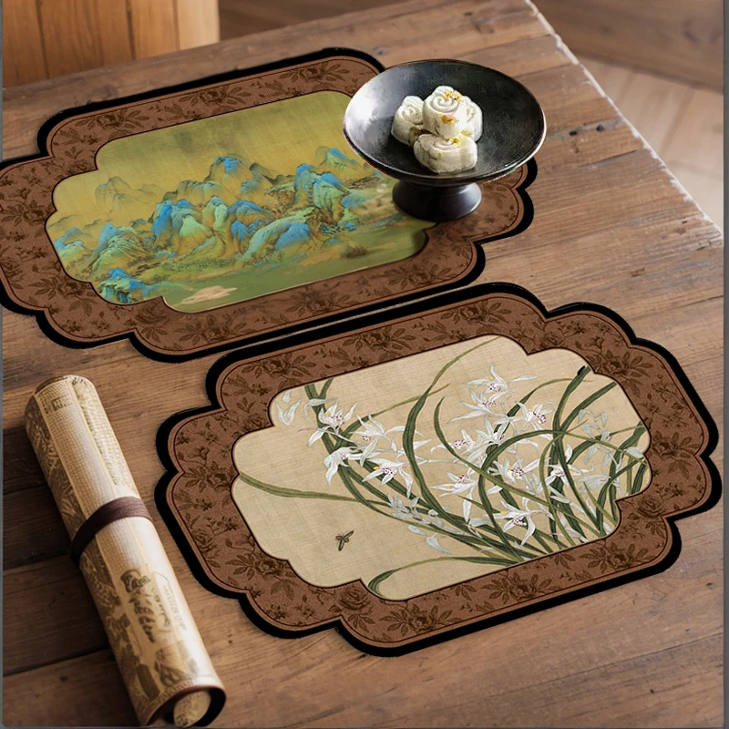 新中式中古风家用茶台沥水垫30*40cm两片装吸水垫碗垫