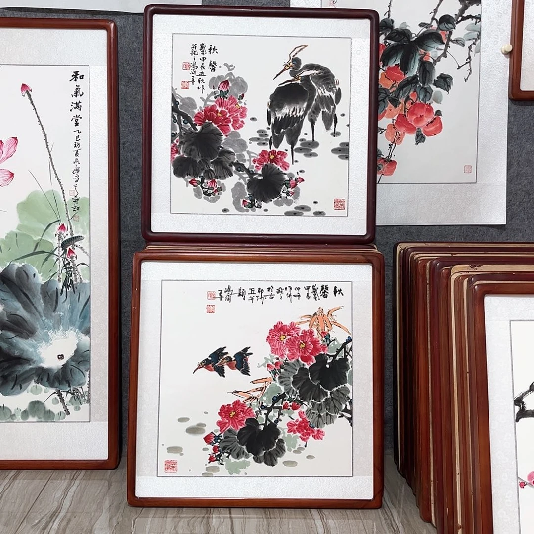 国画书画作品带框63×63厘米