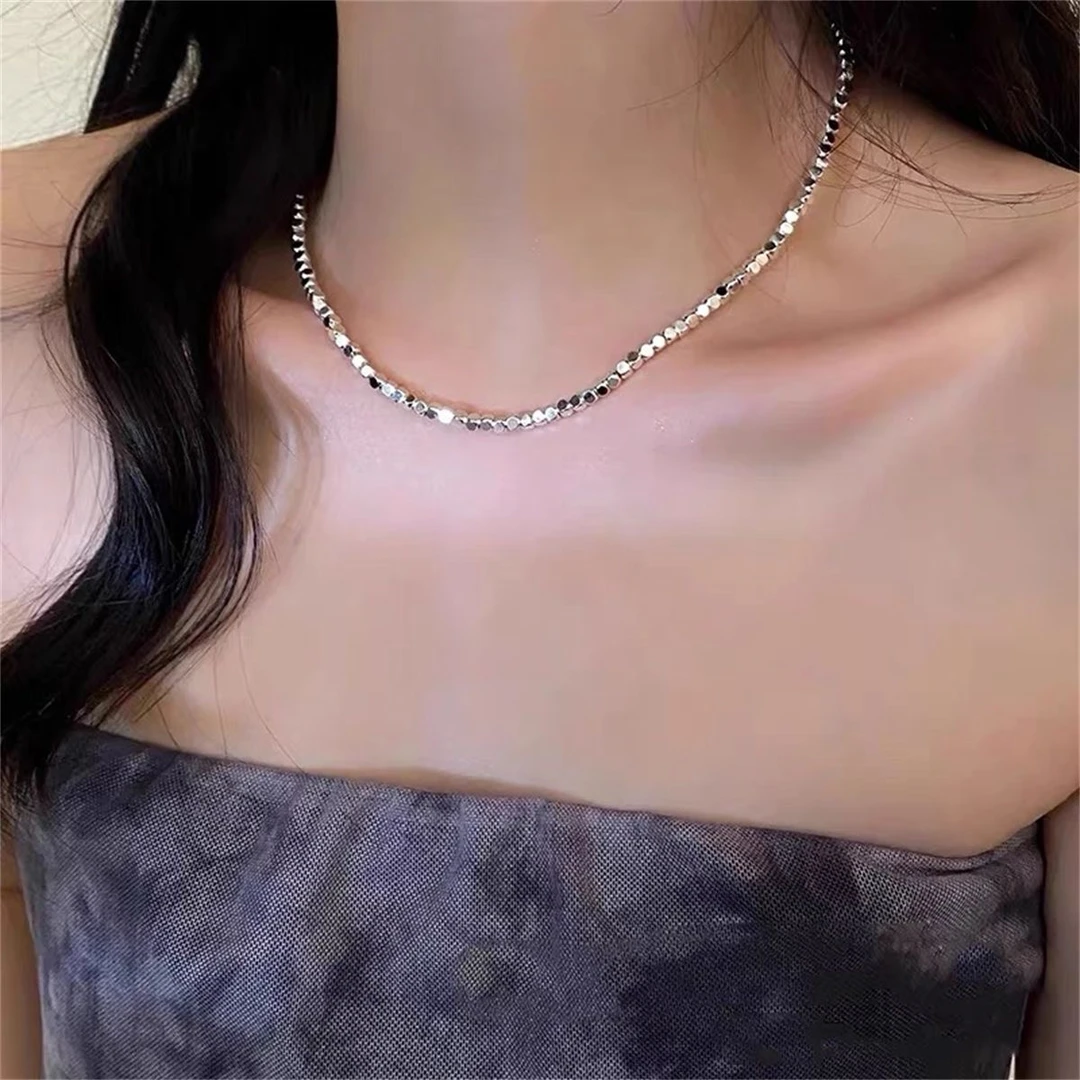 链子足银 几何方块碎银子纯银项链女    811