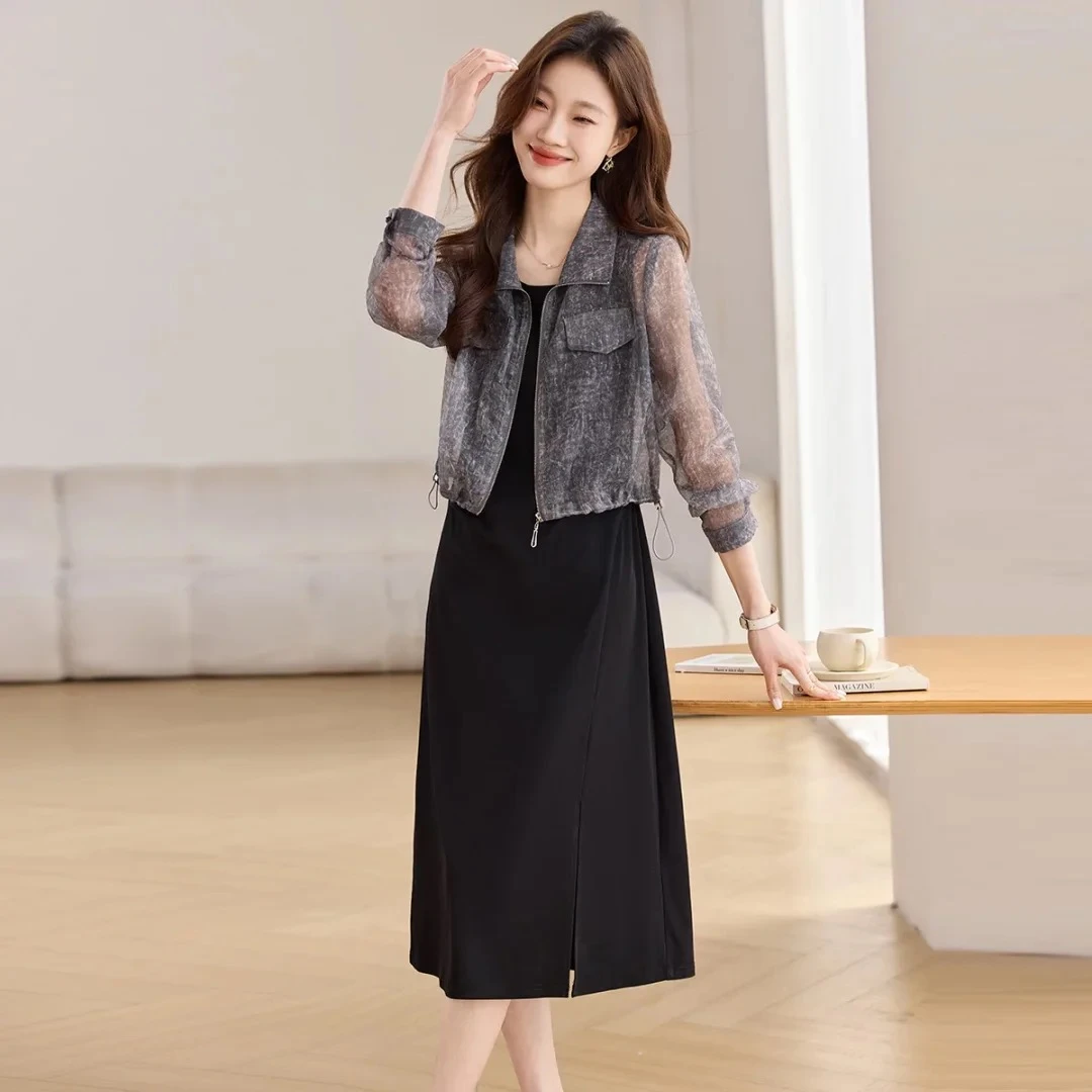 新款高级感印花外衫吊带裙减龄两件套TQ390