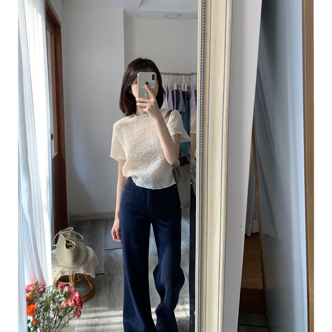 套装女2025新款爆款洋气夏季短袖T恤上衣显瘦时尚蓝色直筒牛仔裤