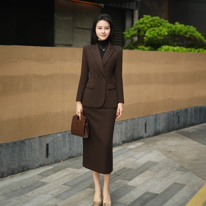 纯色西装绵羊毛套装女气质收腰案场客服工作服外套两件套冬季新款