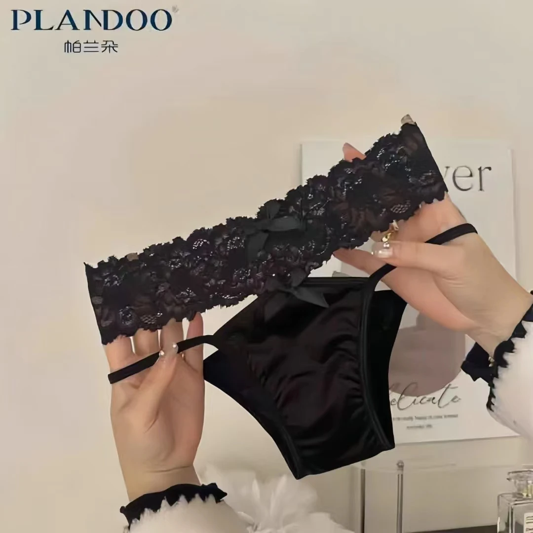暧昧情调~法式缎面性感纯欲小蛮腰蕾丝内裤女士镂空透气三角内裤