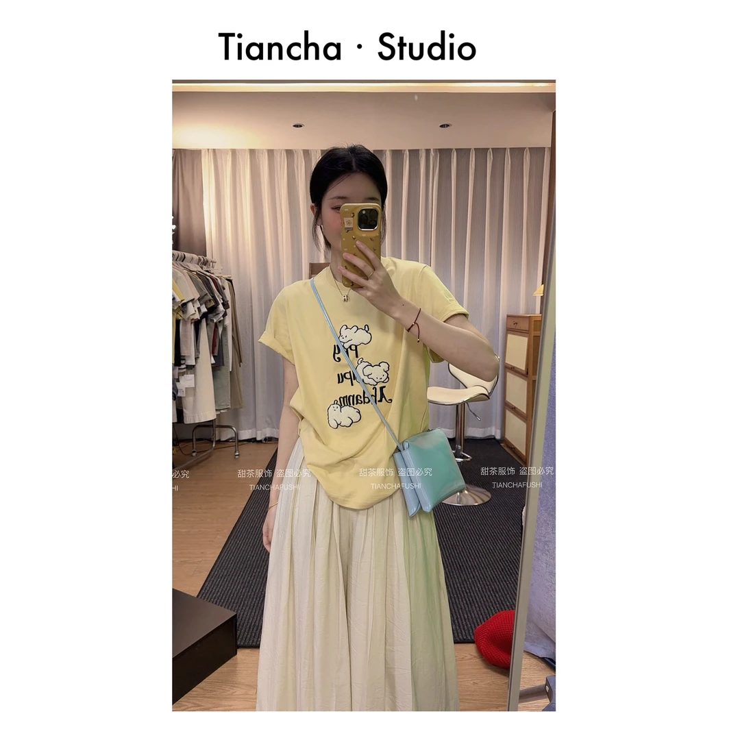 sweetc【奶油小狗】M374#夏季韩版正肩短袖T恤女ins百搭可爱减龄