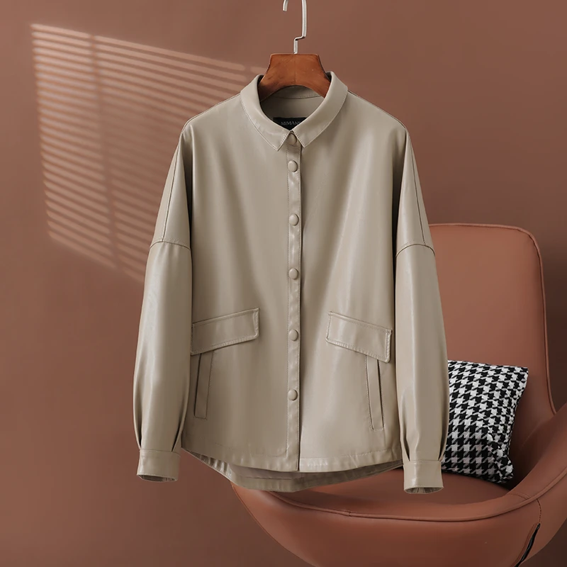 【九月】真皮皮衣女短款宽松时尚绵羊皮休闲皮夹克春季新款外套