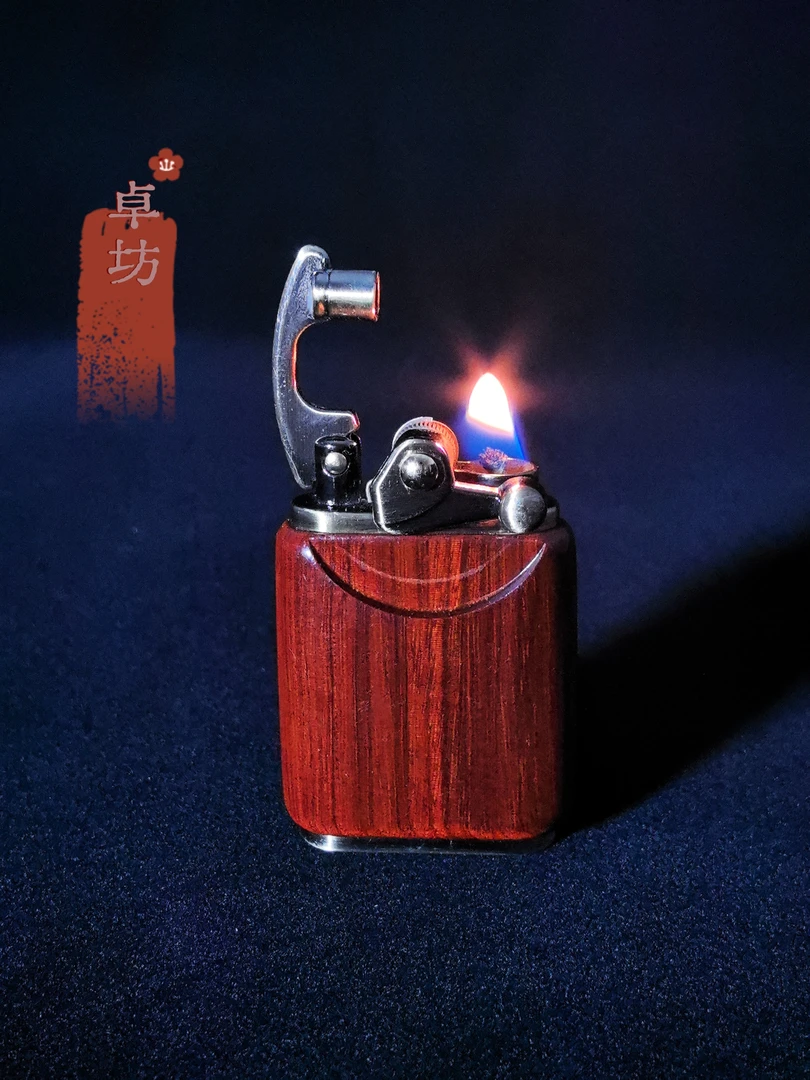 檀木复古大摇臂打火机紫檀个性便携创意防风可盘玩送礼